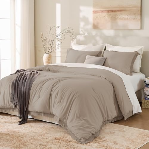 Image of Andency Comforter Full Size Set Khaki, 3 Pieces Boho Winter Lightweight Bedding Comforter Sets, All Season Tassel Bed Set (79x90In Comforter & 2 Pillowcases)