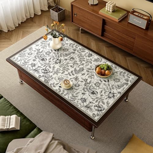 SLDAGe Mantel Cuadrado Vintage,Mantel Cocina con Negras Plantas y Florales,Mantel Impermeable Primavera Exterior,Mantel Antimanchas Rectangular de Cuero para Garden Comedor,C,60x60cm