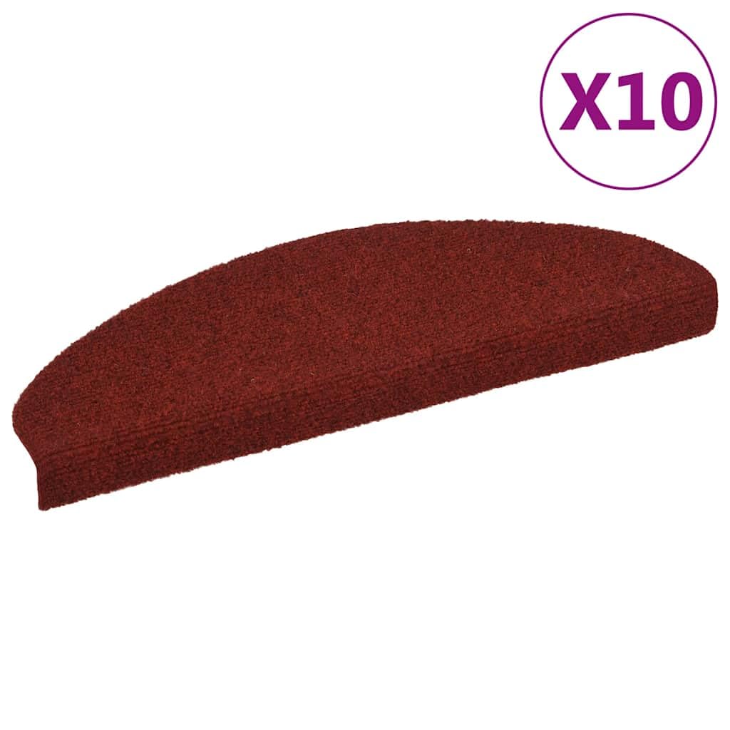 vidaXL Tapis d'escalier Autocollants 10 pièces 65 x 21 x 4 cm Bordeaux Rouge Demi-Rond Grand
