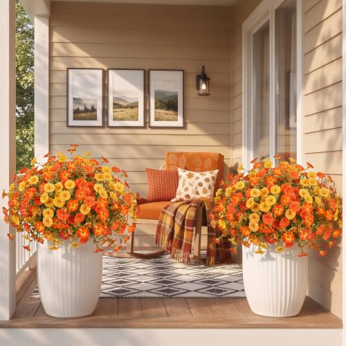 Image of Bassion Artificial Fall Flowers for Outdoor Decoration, 12 Pcs Fake Petunia | Realistic, silk flowers, faux morning glory, UV resistant, autumn garden front door porch patio yard planter home decorations