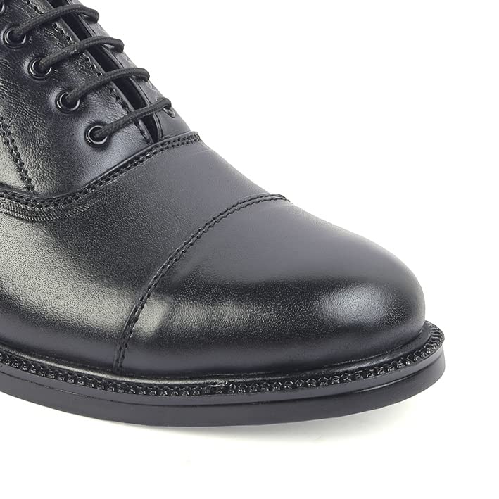 Image of XHUGOY Medium Range Police Oxford Complete-Leather Shoe for Men in Black N TAN (RED) Colour