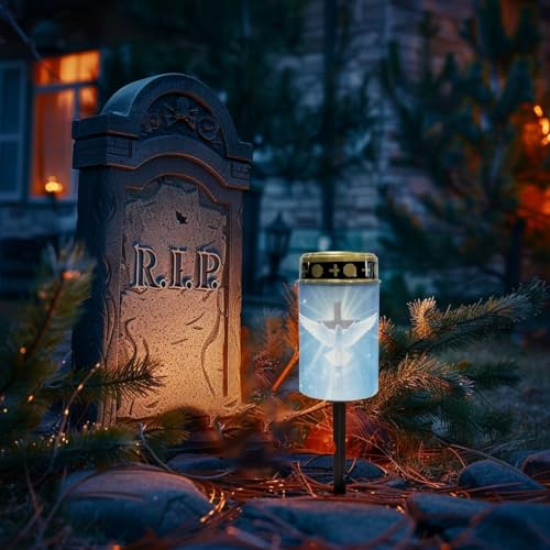 Image of Poceacles Cross Outdoor Solar Lights - Waterproof Grave Stake Lights - Solar Powered Lantern - Blue Dove of Peace Cross