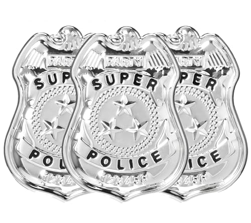 Image of 3Pcs Police Badge, Halloween Police Role Play Brooch Metal Cop Cosplay Costume Accessory