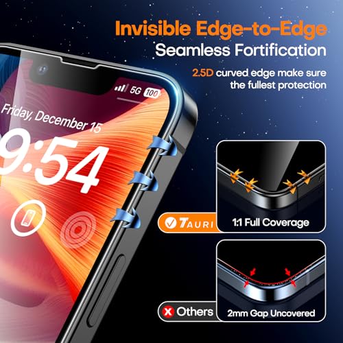 Image of TAURI 3 Pack for iPhone 13 Pro Screen Protector 6.1 inch with Auto-Installation Tool, Tempered Glass, Scratch-Resistant, [Military Grade Protection] Film