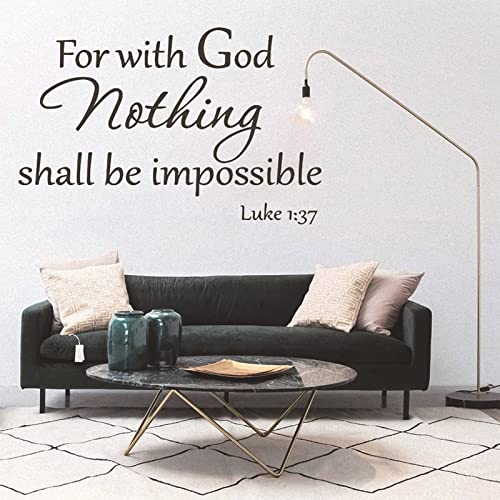 Bible Verse Wall Decals Peel and Stick, for with God Nothing Shall be Impossible Luke 1:37 Wall Art Saying Sticker - Image 3
