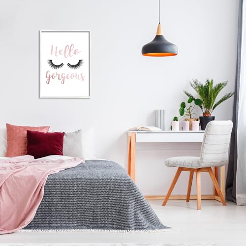 Image of Stupell Industries Hello Gorgeous Black Eyelashes Typography, Design by Amanda Greenwood White Framed Wall Art, 24 x 30