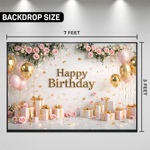 Image of Happy Birthday Theme Backdrop Banner 5x7 ft - Digital Print Cloth Background, Reusable Birthday Party Wall Decoration for Girls, Photo Booth & Stage Decor (BD 28)