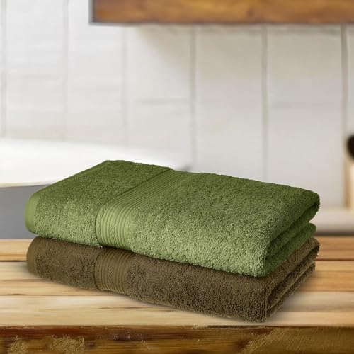 Image of Amazon Brand - Solimo 100% Cotton 2 Piece Bath Towel Set, 500 GSM (Sepia Brown and Olive Green)