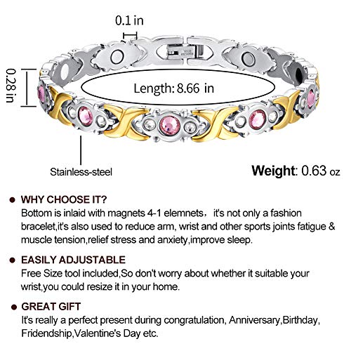 S Chaninely Titanium Stainless Steel Magnetic Bracelet Link Stylish Women's Bracelets With Rhinestone,2 Colors To Choose (Silver+Gold) #TOP1