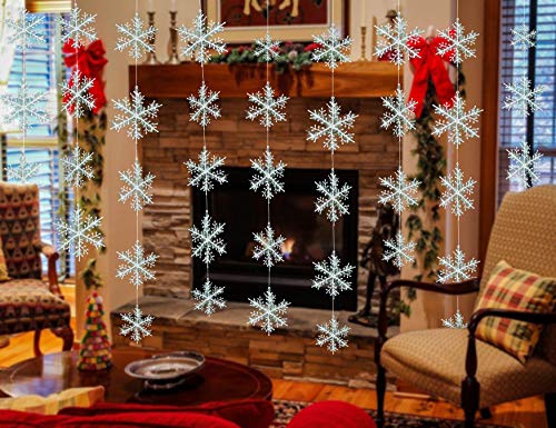 Moon Boat 72Pcs White Sparkling Snowflakes String & Sticker Window Clings Decal Christmas Decoration Hanging Xmas Ornaments #TOP5