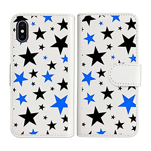 sslink iPhone17 Pro Max アイフォン17プロマックス 対応 手帳型 ホワイト ケース 星柄(ブラック/ブルー) スター ダイアリータイプ 横開き カード収納 フリップ カバー