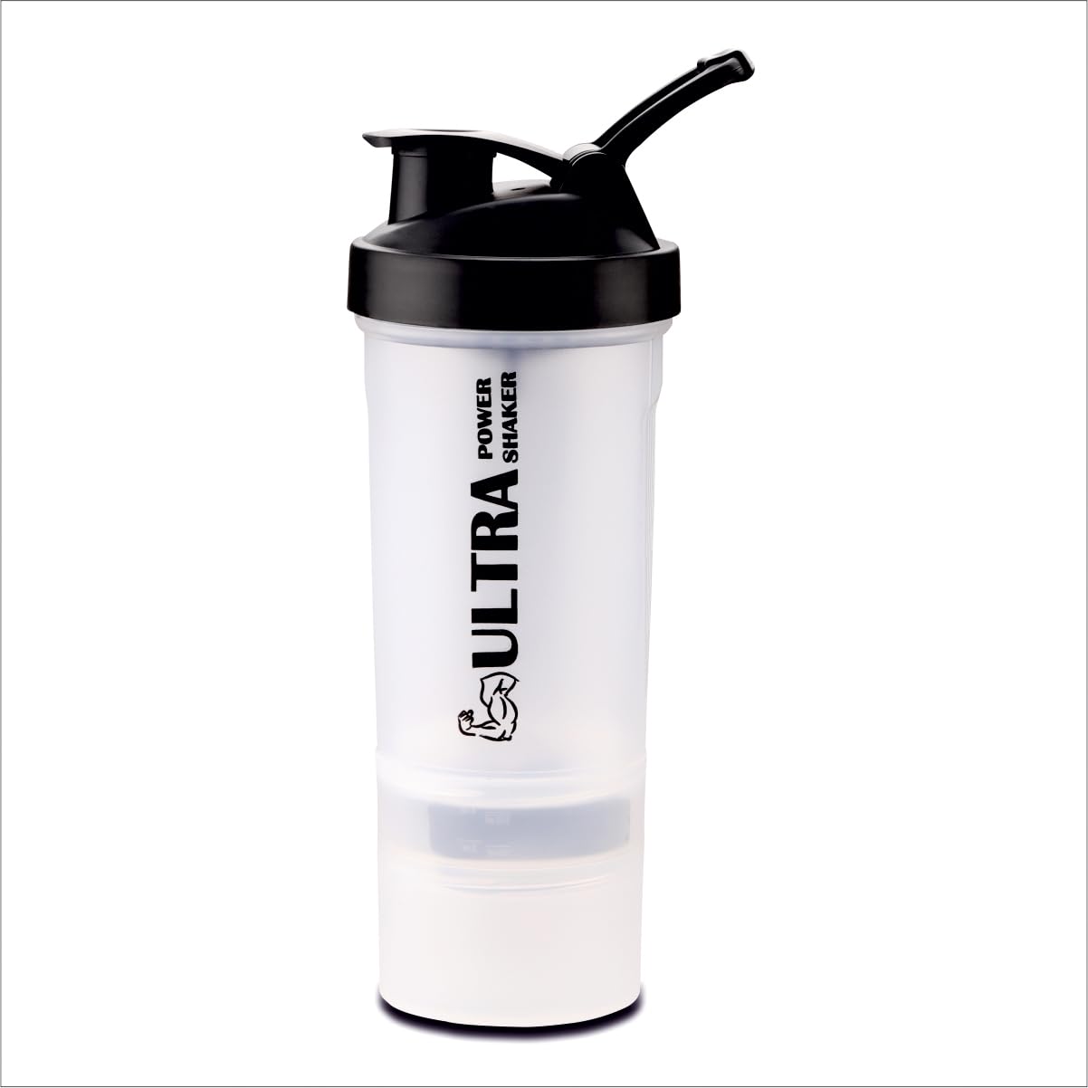 Trueware Ultra Power Gym Shaker (3+1) | Plastic | 600 ML With Extra Compartment | White | Leak Proof | Ideal for Protein | Preworkout and BCAAs, BPA Free | Ideal Workout Blender for Fitness Lovers-image-40