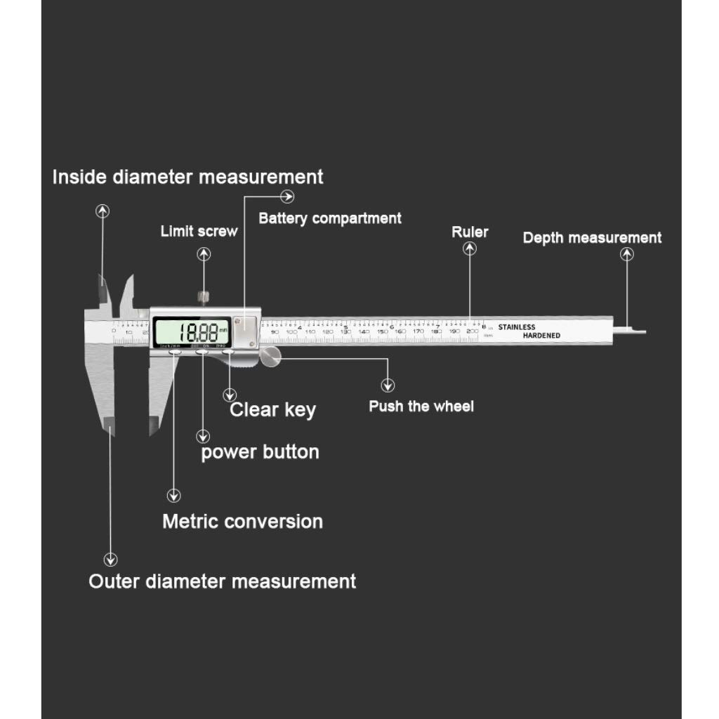 Suwalizki Elektroniczny Cyfrowy Cyfrowy Zacisk Ze Stali Nierdzewnej Vernier Caliper High Precision Industrial Pomiar Narzędzia Zakres: 0-150mm