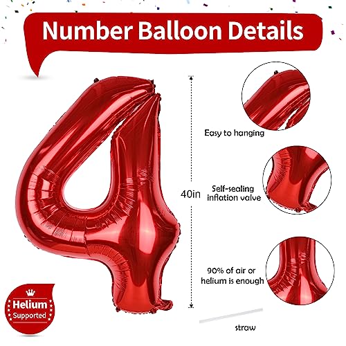 Image of Red Number Balloons, 40 Inch 0-9 Set Number Balloons for Women Men Birthday, Self Inflating Large Balloon with Foil for 4th Birthday Party Decorations Anniversary Party Decor Girls Boys Supplies