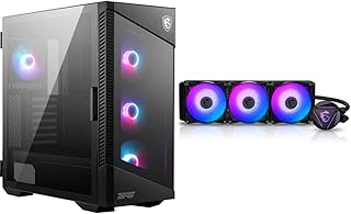 MSI MPG Velox 100R - Mid-Tower Gaming PC Case: Tempered Glass Side Panel, 4 x 120mm ARGB Fans, Liquid Cooling Support up to 360mm Radiator, Mesh Panel & MAG Core Liquid 360R V2 AIO Liquid CPU Cooler