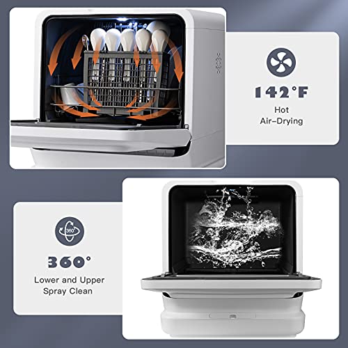 Arlime Compact Countertop Dishwasher, Portable Dishwasher W/7.5-L Built-In Water Tank, 5-Program, 360° Dual Spray, 24H Air-Dry Function, Child Lock, Mini Dishwasher For Apartments, Dorms & Rvs, White #TOP5