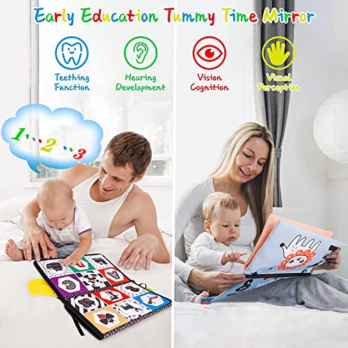 LEADSTAR Specchio per Bambini con Libri Sensoriali,Specchio Montessori Neonati con Libri Bianco e Nero,Tummy Time Specchio Bambini Giochi Sensoriali Regali per Neonato 0-18 Mesi