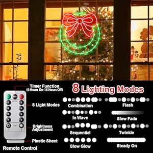 Christmas wreath lights 2 packs 14 decorations with bow timer remote control usb powered window silhouette lights for door home winter xmas party  urban country home decor