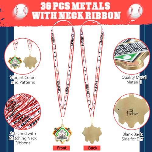 Loetere 12/24/36 Pcs 2.56" Award Medals Bulk with Neck Ribbon Sport Winner Medal Trophy for Team Tournaments Prize Gift Participation Competition Party Favor(12 Pcs,Baseball) by Loetere - Image 3