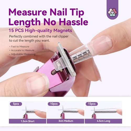 Image of SAVILAND Rose Gold Acrylic Nail Cutters with 15PCS Magnetic Sizer Trimmer | Features sharp trimmer for false tips and acrylic nails. Professional manicure tech tools for salon and DIY home use.