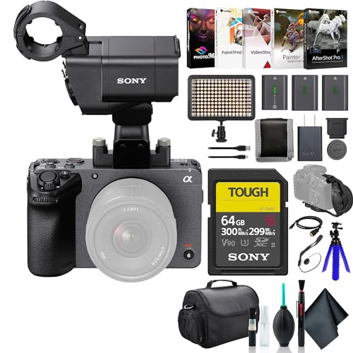 Sony FX30 Digital Cinema Camera with XLR Handle Unit ILME-FX30, 64GB SF-G Tough Card, Bag, 2 x NP-FZ100 Compatible Battery, LED Light, External Charger, Corel Photo Software, and More