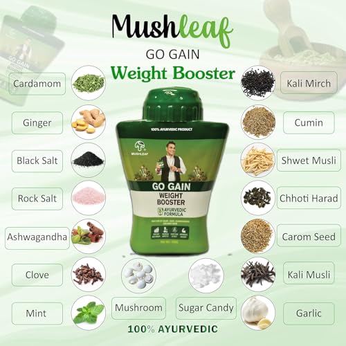 Image of Go Gain Weight Booster Mushroom Powder Ayurvedic Weight Gainer for Men Women and Adults with Natural Ingredients to Improve Stamina, Appetite and Overall Wellness (100 Gram) (Pack of 1)