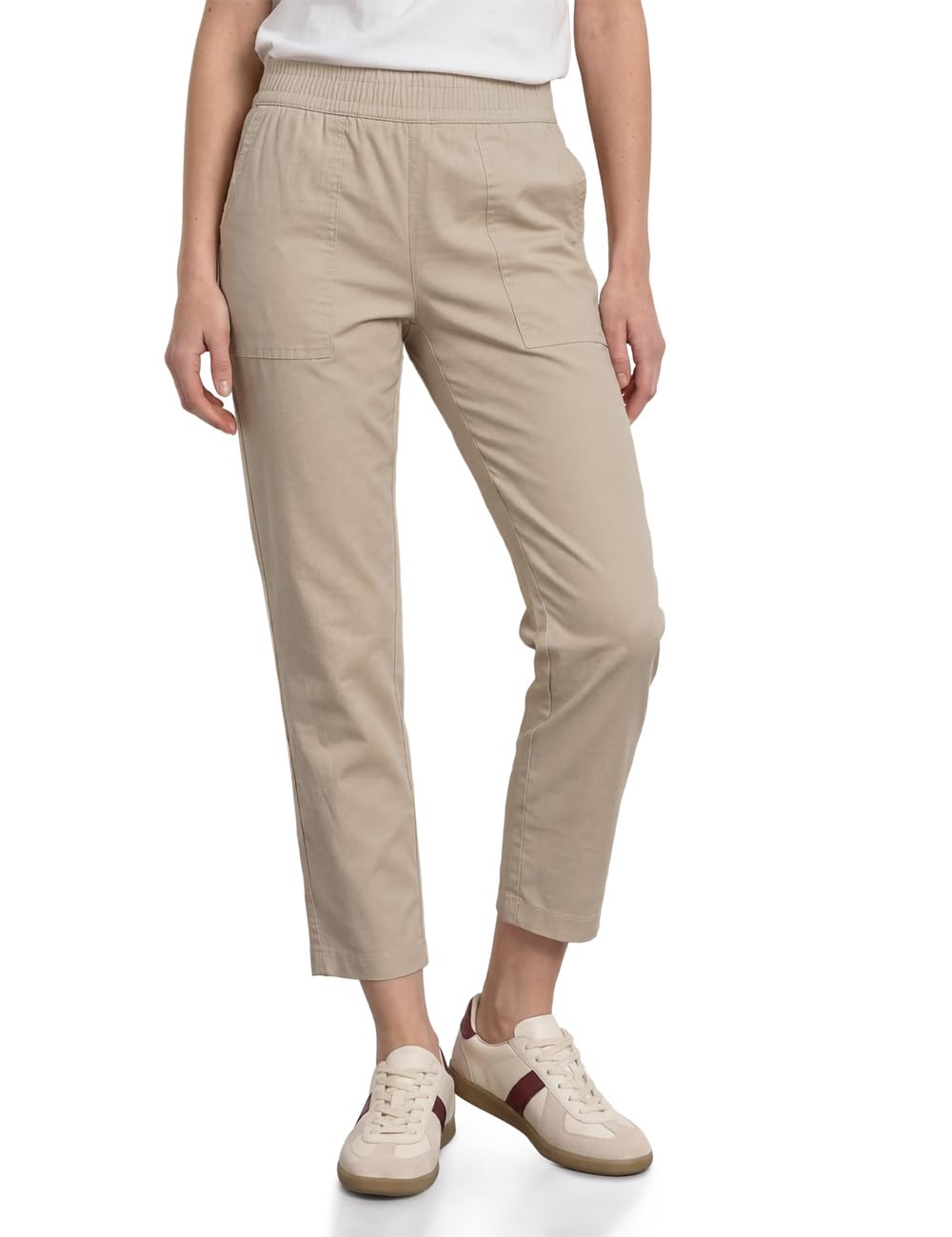 Street One 3817598 Women's Slim Leg Chino with Elastic Waistband, Cobble Stone, 46W x 28L