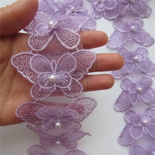 20x Pearl Butterfly Lace Fabric Embroidered Lace Trim Ribbon Patches Applique Manual DIY Wedding Dress Sewing Craft