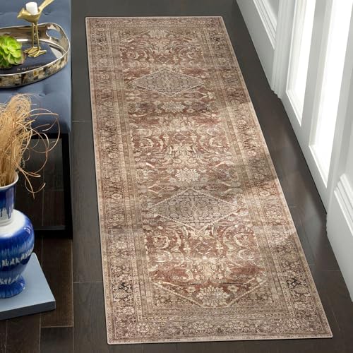 vivorug Runner Rug 2'x7' Vintage Washable Non-Slip Runners for Hallways Kitchen Entryway Laundry Room Carpet Hallway Runner Earth Tone