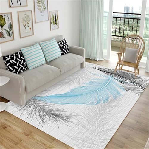 Tapis bureau antidérapant gris 180x270cm grand format plumes - 2