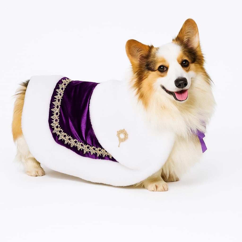 Lovelyshop pet serial Royal Coronation Style White Faux Fur Pet Cape for Halloween costumes, King Queen prince and princess cosplay-Medium