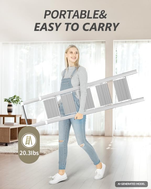 Image of SOLADDER 5 Step Ladder, Folding Step Stool, Lightweight Stepladder, White