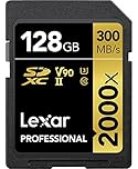 Lexar Professional 2000x SD Card 128GB, SDXC UHS-II Memory Card, Up to 300MB/s Read, 260MB/s Write, Class 10, U3, V90 SD for DSLR, Cinema-Quality Video Cameras