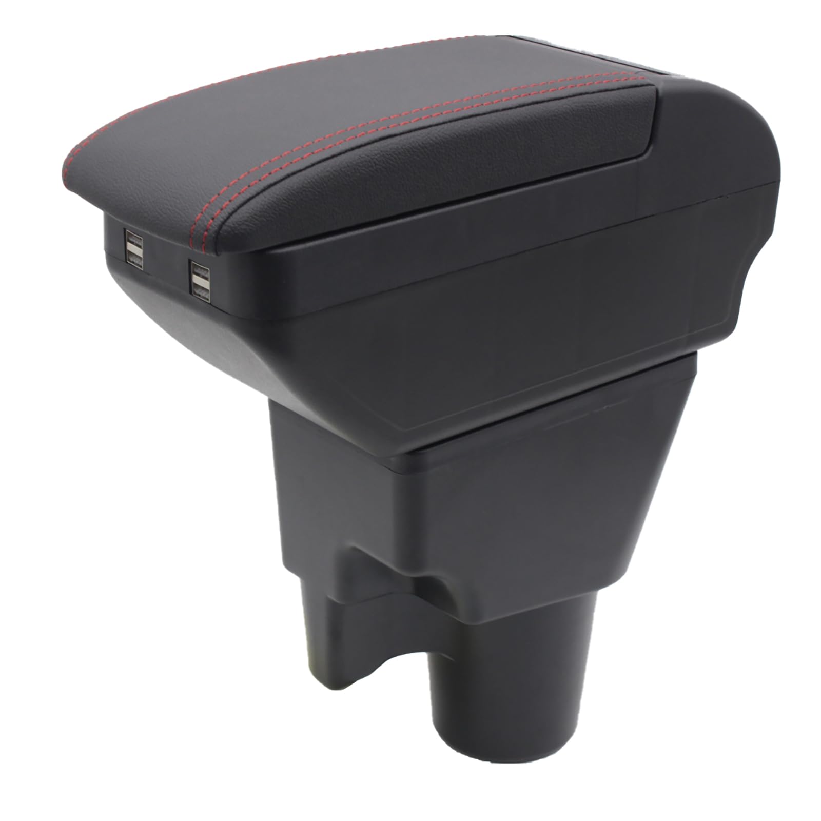 YJYWZHArmrest Box for KIA Picanto 2008-2019 Center Storage Box Hand Centre Consoles with 4 USB Port Cup Holder Arm Rest Double-Layer Black (4 USB Black with Red Thread)