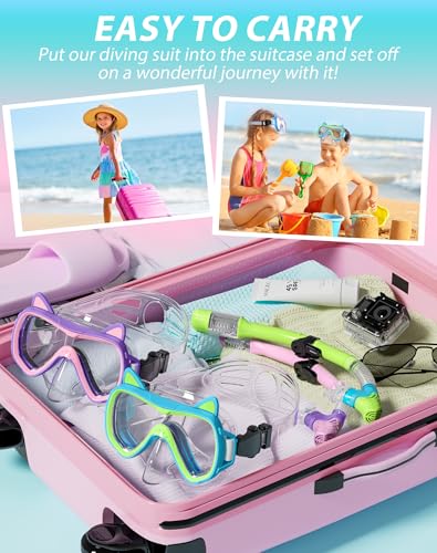 Set de snorkel para niños 2026 Cute Kitten con máscara de snorkel de doble tono y equipo seco miniatura 6