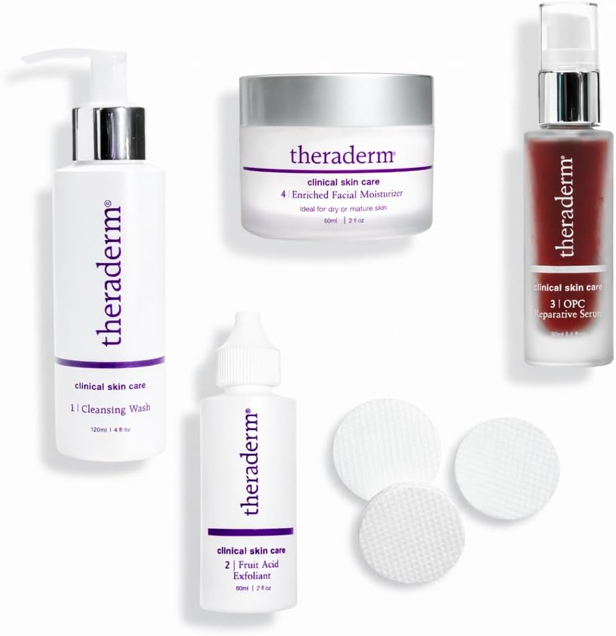 Skin Renewal System with Enriched Moisturizer – 4-Step Skincare Kit with Lactic Acid Exfoliant, Antioxidant Serum & Lanolin Moisturizer for Dry & Mature Skin