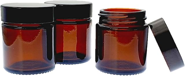 Avalon Cosmetic Packaging - PACK of 3 - Empty AMBER Glass Jars with Black Urea Airtight Lids for Aromatherapy Blends/Creams/Candlemaking (30ml)