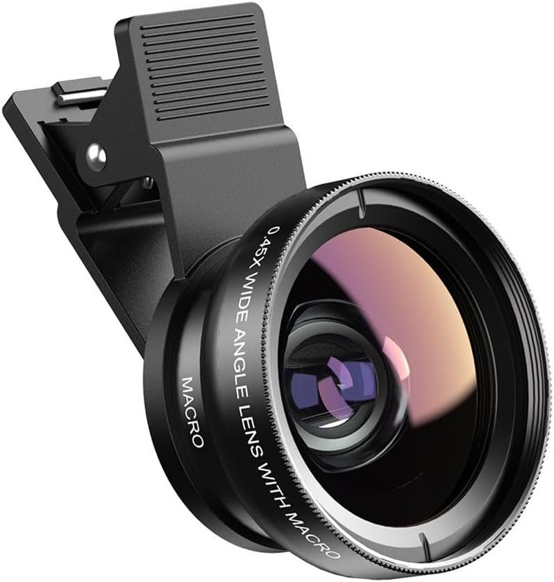 0.45X Wide Angle + 15X Macro 2-in-1 Universal Clip-On Phone Camera Lens for iPhone & Android – HD Optical Glass Cell-Phone-Lens-Attachments