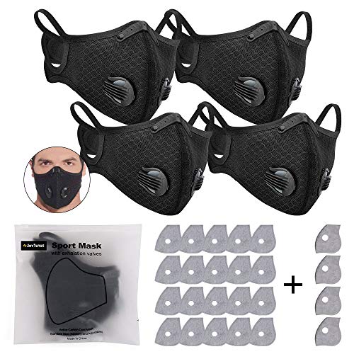 JOYTUTUS 4 x Proteccion para Cubreboca de Ciclismo con 24 Filtros de Carbón Activado Antipolvo, Proteccion Faciales Lavables para Boca para Deportes al Aire Libre