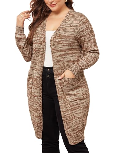 Image of Agnes Orinda Plus Size Sweater Cardigan for Women Contrast Color Open Front Long Sleeve with Pockets Cardigans Sweater Coat