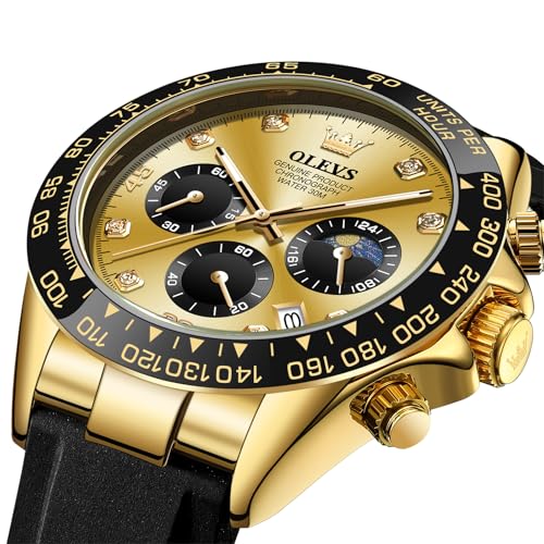 Image of OLEVS Watches for Men Business Diamond Moon Phase Male Watch Chronograph Fashion Dress Waterproof Date Analog Quartz Waterproof SiliconeMen Wrist Watch