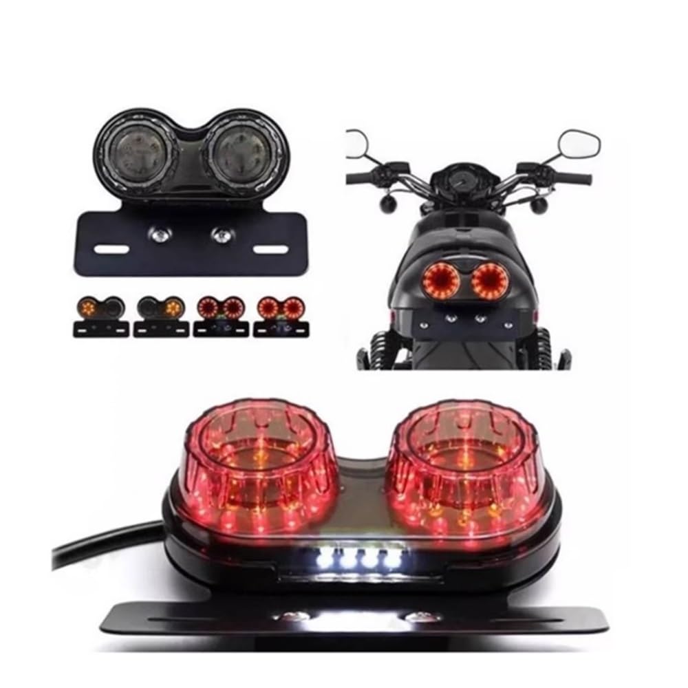 Generique Moto Arrière Lampe Feu Arrière LED Universel Pour Motos, Clignotant De Frein Intégré, D'arrêt Avec Support Plaque D'immatriculation