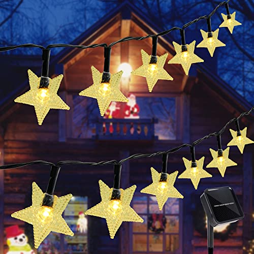 Twinkle Star Solar Star String Lights, 100 Led 49 Ft Outdoor Ramadan Christmas Fairy Lights, 8 Lighting Modes & Waterproof For Holiday New Year Wedding Party, Xmas Tree, Garden Decor, Warm White #TOP27