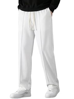 SAVAYO Men's Wide Leg Flared Track Pants - Korean Style Loose Fit Baggy Trousers, Relaxed Streetwear Joggers for Men, Casual Bootcut Loungewear, Baggy (in, Alpha, 2XL, Regular, Standard, White)
