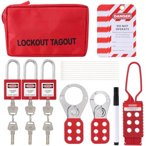 Lock Out Tag Out Kits Electrical - OSHA Compliant Safety Kit with 3 Padlocks, Multiple Devices & Portable Pouch for Industrial Electrical Equipment