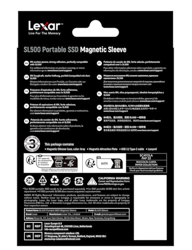 Image of Lexar Magnetic Sleeve for SL500 Portable SSD, Magnetic Attachment for iPhone & Mac, Shockproof Rubber Protective Sleeve, Black