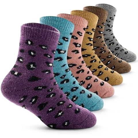 Zestonie Big Girls Wool Socks Kids Winter Warm Socks Thicken Thermal Crew Socks for Girls 6 Pairs Leopard Mix 8-10 Years Cover