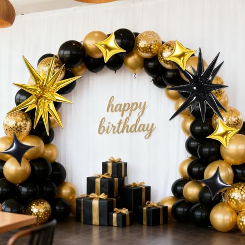Image of TONIFUL 22Inch 18Pcs Black Gold Large Explosion Star Mylar Balloons and 10Inch Four Pointed Star Balloons Set for Christmas New Year Birthday Wedding Baby Shower Anniversary Photo Booth Supplies