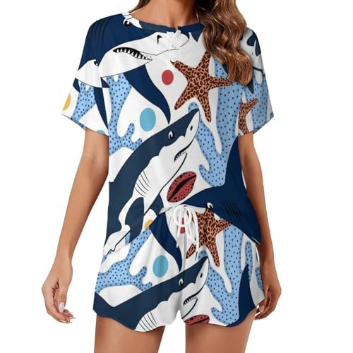 Pyjama femme imprimé requin et étoile de mer pour des moments de pure sérénité
