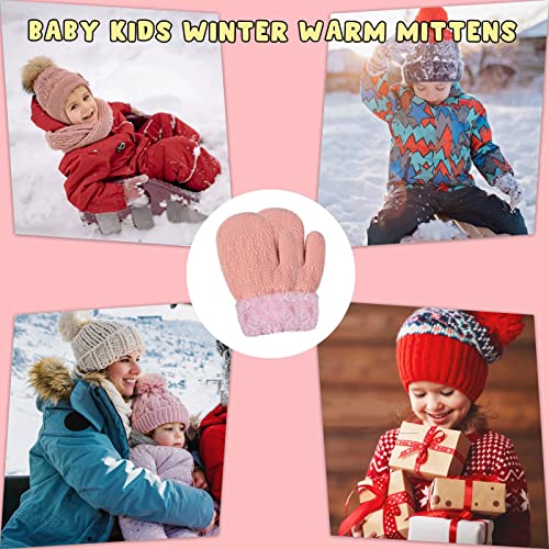 Winter Mittens Gloves For Baby Kids Toddler Newborn Infant, Unisex Cute Warm Fleece Lined Knit Thick Thermal Gloves For Boys Girls(Pink&White) #TOP6